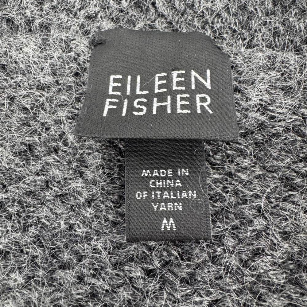 Eileen Fisher Sweater Womens Medium Gray Italian Yarn  Wool Mohair Textured Knit - Picture 8 of 11